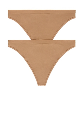 Wolford Individual Thong 2 Pack in Macchiato - Brown. Size XL (also in M).