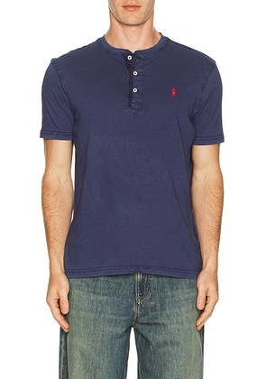 Polo Ralph Lauren Short Sleeve Slub Jersey Henley Tee in Cruise Navy - Navy. Size L (also in M, S, XL/1X, XXL/2X).