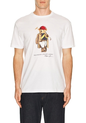 Polo Ralph Lauren Short Sleeve Jersey Knit Novelty Polo Society Bear Tee in White Society Bear - White. Size L (also in M, S, XL/1X, XXL/2X).
