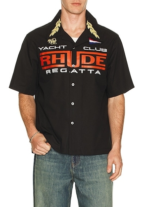 Rhude Regatta Club Shirt in Black  White  Yellow  & Red - Black. Size L (also in S, M, XL/1X, XXL/2X).