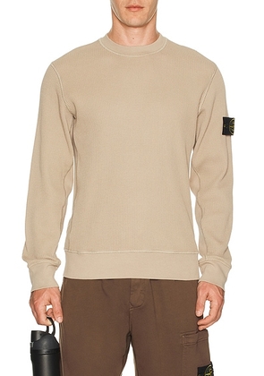 Stone Island Waffle Crew Neck Sweatshirt in Desert - Nude. Size L (also in M, S, XL/1X, XXL/2X).
