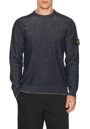 Stone Island Crew Neck Rib Cotton Jumper in Melange Blue - Navy. Size L (also in M, S, XL/1X, XXL/2X).