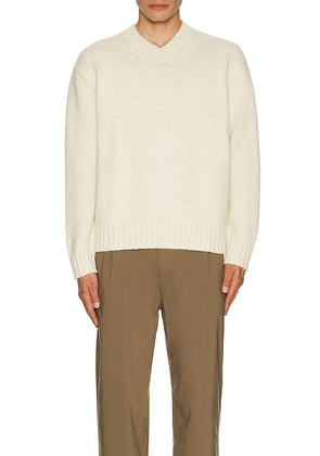 WAO Slub Yarn V-neck Sweater in Ivory - Cream. Size L (also in M).