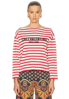 Valentino Striped Cotton T Shirt in Avorio & Rosso - Red. Size M (also in S, XS).
