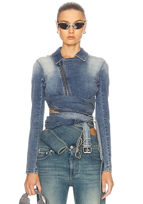 Y/Project Wrap Fitted Denim Jacket in Faded Blue - Denim-Medium. Size XS (also in M).