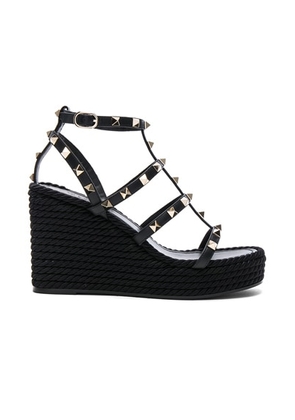 Valentino Garavani Rockstud Espadrille Wedges in Black - Black. Size 38 (also in 37, 39, 40, 41).