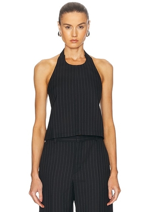 WARDROBE.NYC Backless Halter Top in Black Pinstripe - Black. Size M (also in L, XL).
