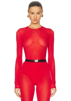 WARDROBE.NYC Sheer Bodysuit in Red - Red. Size XXS (also in XL).