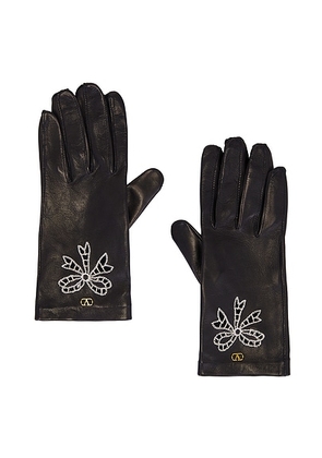 Valentino Garavani V Logo Signature Gloves in Nero  Burro  & Antique Brass - Black. Size 7.5 (also in 6, 8).