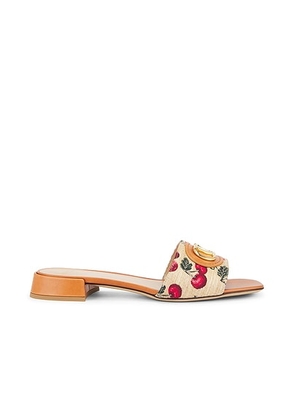 Valentino Garavani V Logo Signature Slide in Naturale & Rosso - Tan. Size 37.5 (also in 38.5, 39.5, 40, 36.5, 41).