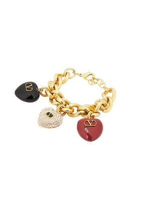 Valentino Garavani Cuore Bracelet in Antique Brass  Rosso  Nero  & Crystal - Metallic Gold. Size S (also in ).