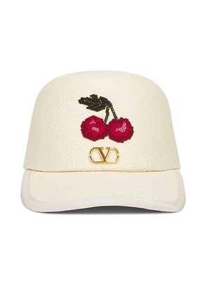 Valentino Garavani V Logo Signature Baseball Hat in Naturale  Rosso  Verde  & Antique Brass - Cream. Size 57 (also in 56, 58).
