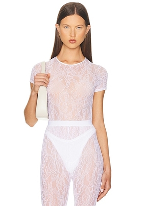 WARDROBE.NYC Lace Cap Sleeve Bodysuit in White - White. Size M (also in L, S, XL, XS, XXS).