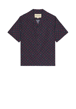 Valentino Cherryfic Bowling Shirt in Blue  Rosso  & Verde - Blue. Size 48 (also in 46, 50, 52).