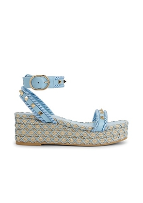 Valentino Garavani Rockstud Torchon Flatform Espadrilla Sandal in Baltic Sea & Naturale - Baby Blue. Size 39 (also in ).