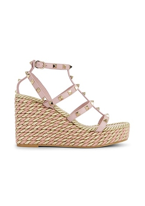 Valentino Garavani Rockstud Torchon Espadrilla Wedge in Water Rose - Pink. Size 38 (also in 36, 39, 40, 41).