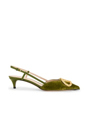 Valentino Garavani V Logo Signature Slingback in Cactus Green & Cream Crystal - Green. Size 36.5 (also in 36, 37.5, 38).