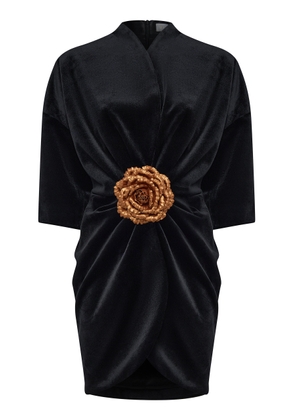 Rasario Flower-Detailed Velvet Mini Dress - Moda Operandi