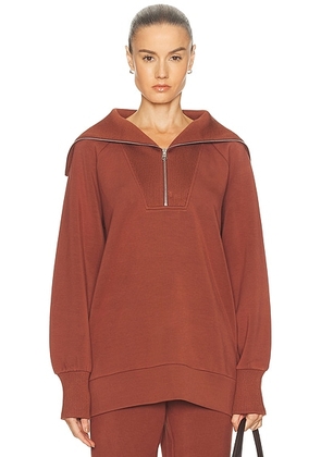 Varley Xina Half Zip Longline Sweater in Cinnamon - Brick. Size M (also in XS, S, L).