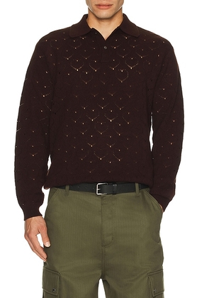 Vowels Eyelet Polo in Dark Tobacco - Brown. Size 2 (also in 1, 3, 4).