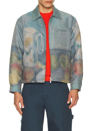 Vowels Abstract Fruit Zip Up Work Jacket in Paul - Blue. Size 3 (also in 2, 4).