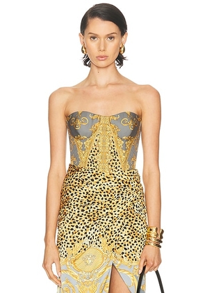 VERSACE Strapless Bodysuit in Cheetah & Elephant Grey - Yellow. Size 40 (also in 42).