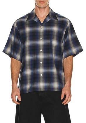 WACKO MARIA Ombre Check Open Collar Shirt in Blue - Blue. Size M (also in L, XL/1X).