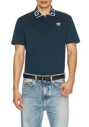 VERSACE Polo in Petrol Blue - Blue. Size M (also in L, S, XL/1X, XXL/2X).