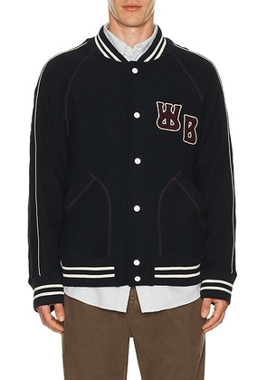 Wales Bonner October Varsity Jacket in Navy - Black. Size M (also in L).