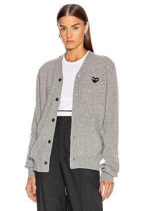 COMME des GARCONS PLAY Wool Black Heart Emblem Cardigan in Light Grey in Light Gray - Grey. Size S (also in M, XS).
