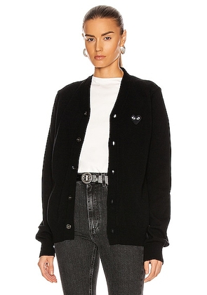COMME des GARCONS PLAY Wool Cardigan with Black Emblem in Black - Black. Size M (also in S, L).