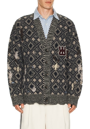 Wales Bonner Sibling Cardigan in Grey  Black  Navy  & Ivory - Grey. Size M (also in L).