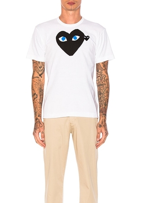 COMME des GARCONS PLAY Blue Eyes Black Emblem Cotton Tee in White - White. Size M (also in L, S).
