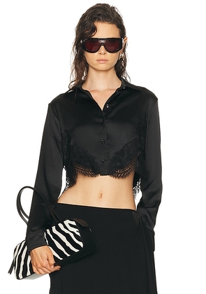 VERSACE Long Sleeve Satin Blouse in Black - Black. Size 38 (also in 42).