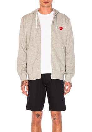 COMME des GARCONS PLAY Red Emblem Zip Cotton Hoodie in Grey. Size M (also in S, L, XL).
