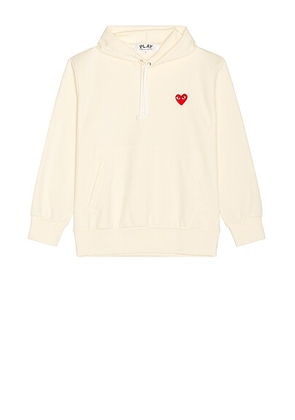COMME des GARCONS PLAY Pullover Hoodie with Red Emblem in Ivory - Ivory. Size M (also in S, L, XL).