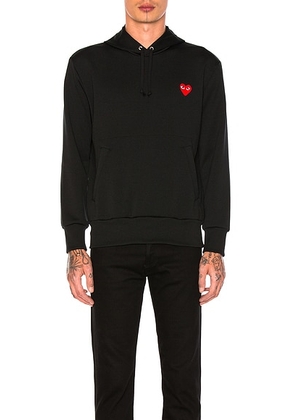 COMME des GARCONS PLAY Red Emblem Poly Hoodie in Black - Black. Size M (also in S, L, XL).