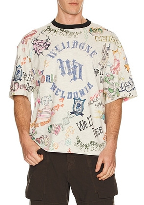 WE11DONE Doodle Printed T-Shirt in Multi - White. Size M (also in L, S, XL/1X).