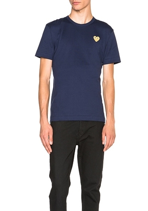 COMME des GARCONS PLAY Gold Emblem Tee in Navy & White - Blue. Size M (also in S).