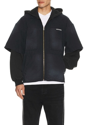 WE11DONE Faded Layered Hoodie Jacket in Black - Black. Size S (also in L, XL/1X).