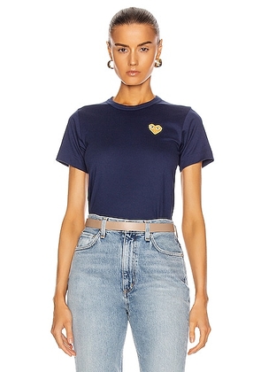 COMME des GARCONS PLAY Gold Heart Emblem Tee in Navy & White - Navy. Size M (also in XS, S, L).