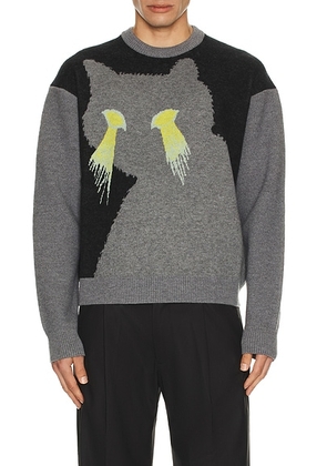 WE11DONE Cat Jacquard Knit Pullover in Black - Black. Size M (also in L, S).