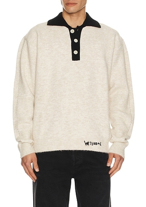 WE11DONE Brushed Contrast Knit Top in Ivory - Cream. Size M (also in S).