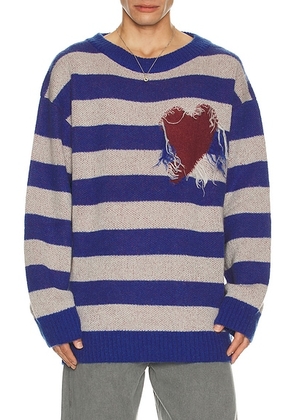 WE11DONE Grunge Stripe Pullover in Blue - Blue. Size M (also in L).