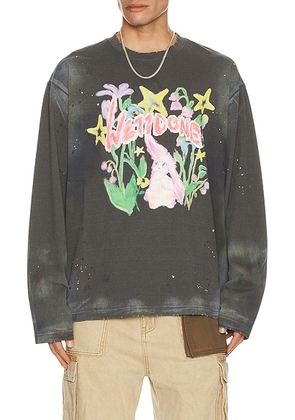 WE11DONE Dirty Painting Long Sleeve T-Shirt in Charcoal - Grey. Size M (also in L, S, XL/1X).