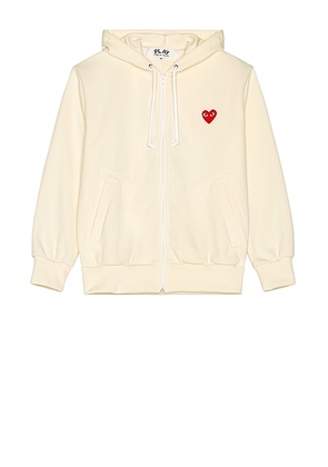 COMME des GARCONS PLAY Zip Poly Hoodie with Red Emblem in Ivory - Ivory. Size M (also in S, XL, L).