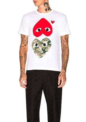COMME des GARCONS PLAY Camouflage Double Emblem Tee in White - White. Size S (also in M).