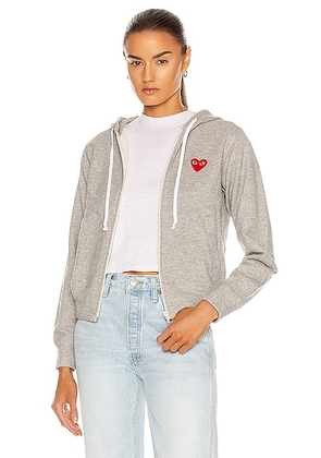 COMME des GARCONS PLAY Full Zip Hoodie in Top Grey - Grey. Size M (also in XS, S, L).