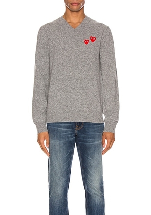 COMME des GARCONS PLAY Multi Heart Pullover Sweater in Grey - Gray. Size M (also in S, L).