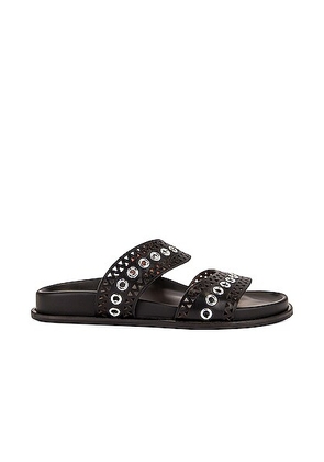 ALAÃA Perforated Eyelet Slides in Noir - Black. Size 36.5 (also in 36).